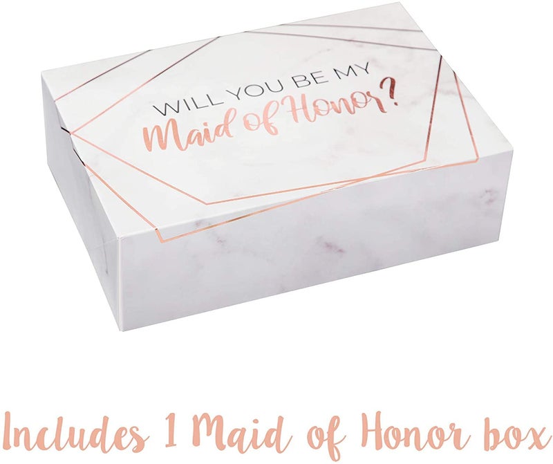 Pop Fizz Designs Bridesmaid Proposal Box Set I 6 Pack I 1 Maid of Honor Proposal Box and 5 Will You be My Bridesmaid Boxes I Marble with Gold Foil Bridesmaid Box for Bridesmaid Gifts - Image 3